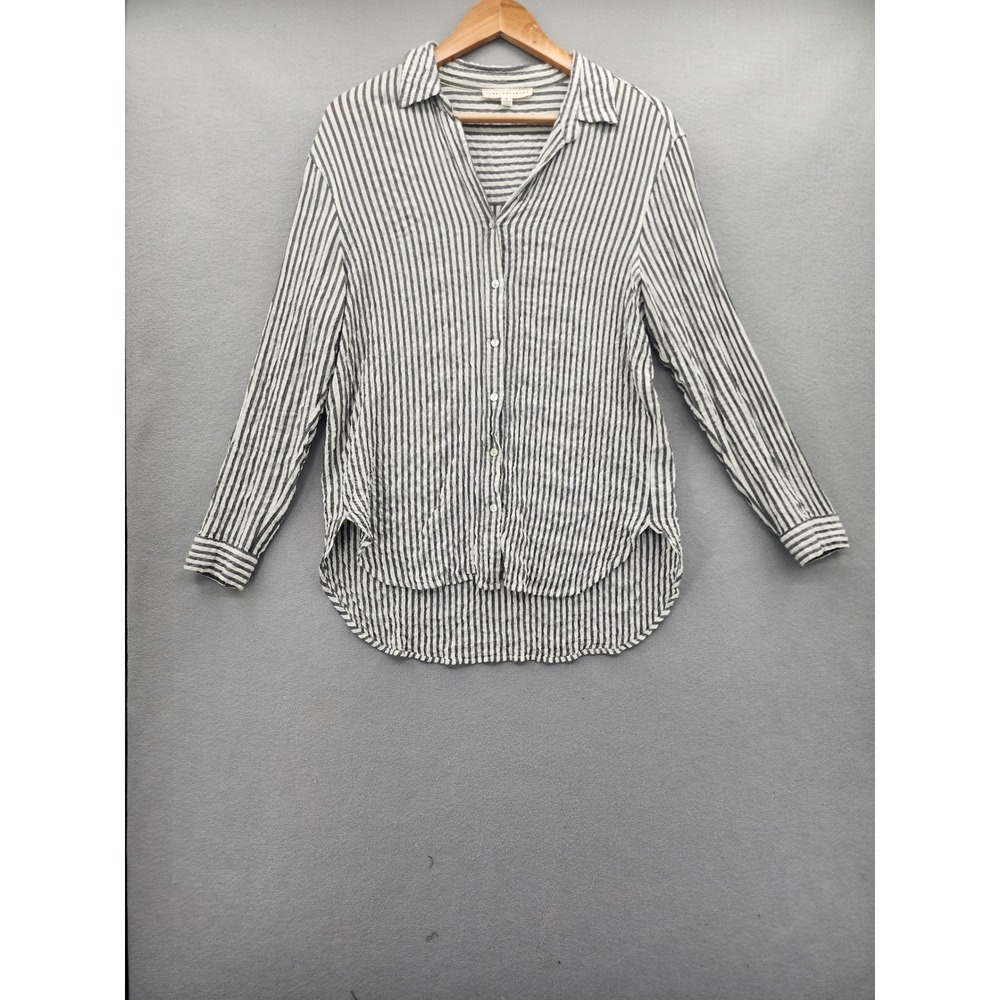Jane + Delancey Striped Button Down Shirt Womens Medium Rayon Blend Coastal Chic